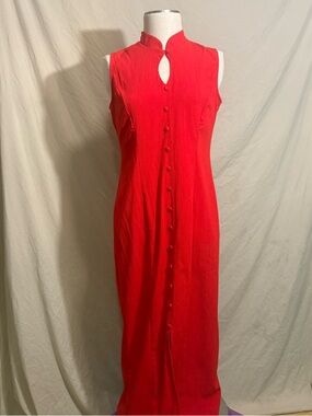 Katherine's Collection Sleeveless Red Mandarin Collar Maxi Dress